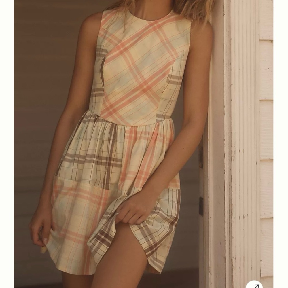 Anthropologie LyreBird Sleeveless Plaid Nap Mini Dress Size M MSRP $98